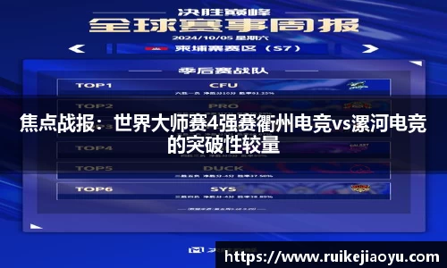 焦点战报：世界大师赛4强赛衢州电竞vs漯河电竞的突破性较量